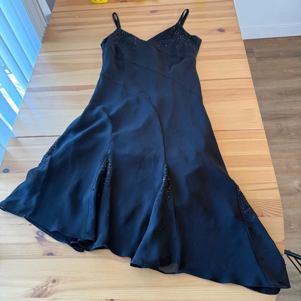 Vintage Evan Picone Black Sequin Mini Dress Asymmetrical Hem Witchy 6P - Picture 4 of 11